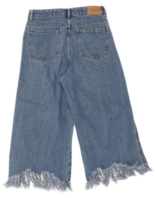 Calça jeans feminina Zara Trafaluc Capri com perna larga EU 34 2XS W24 L20 azul algodão
