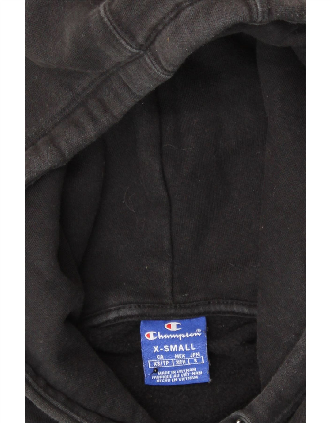 CHAMPION Mens Graphic Hoodie Jumper XS Black Cotton Vintage Champion and Second-Hand Champion from Messina Hembry 