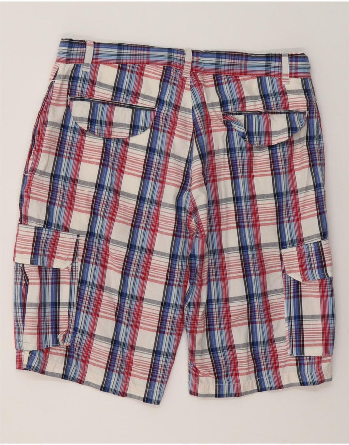 Brugi Mens Cargo Shorts Grande W34 Azul Xadrez Algodão