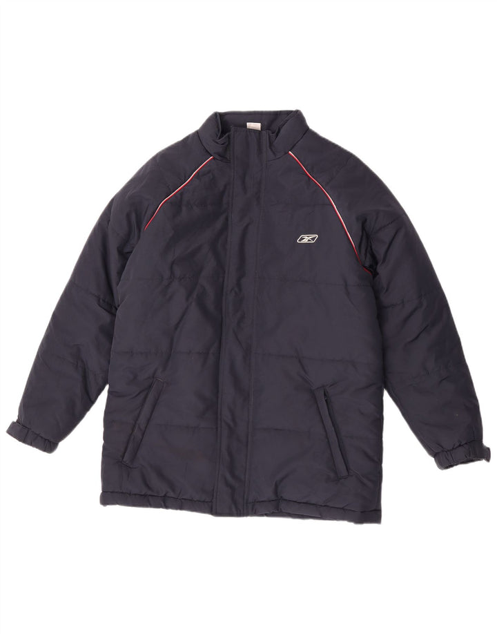 Casaco Reebok Boys Graphic com capuz acolchoado 13-14 anos XL azul marinho poliéster