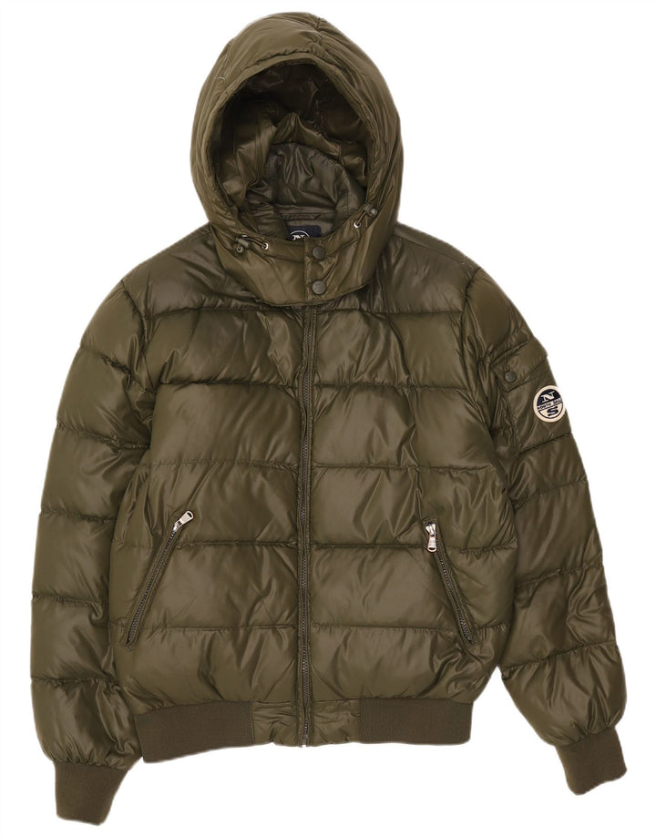 Jaqueta masculina acolchoada com capuz North Sails Reino Unido 38 nylon cáqui médio