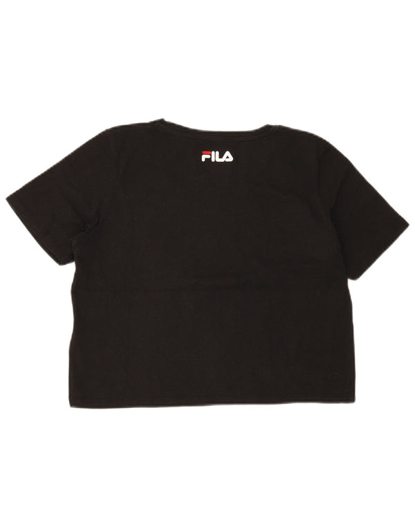 Fila Womens Crop Graphic T-Shirt Top UK 10 Pequeno Algodão Preto
