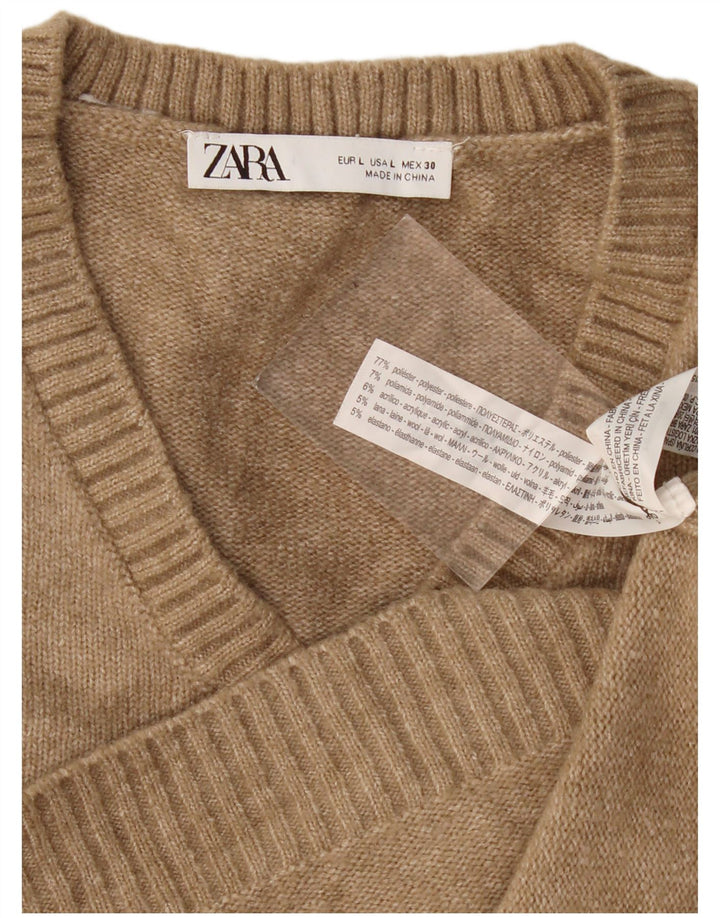 Zara Womens Crop Vest Tank Top UK 16 Grande Poliéster Bege