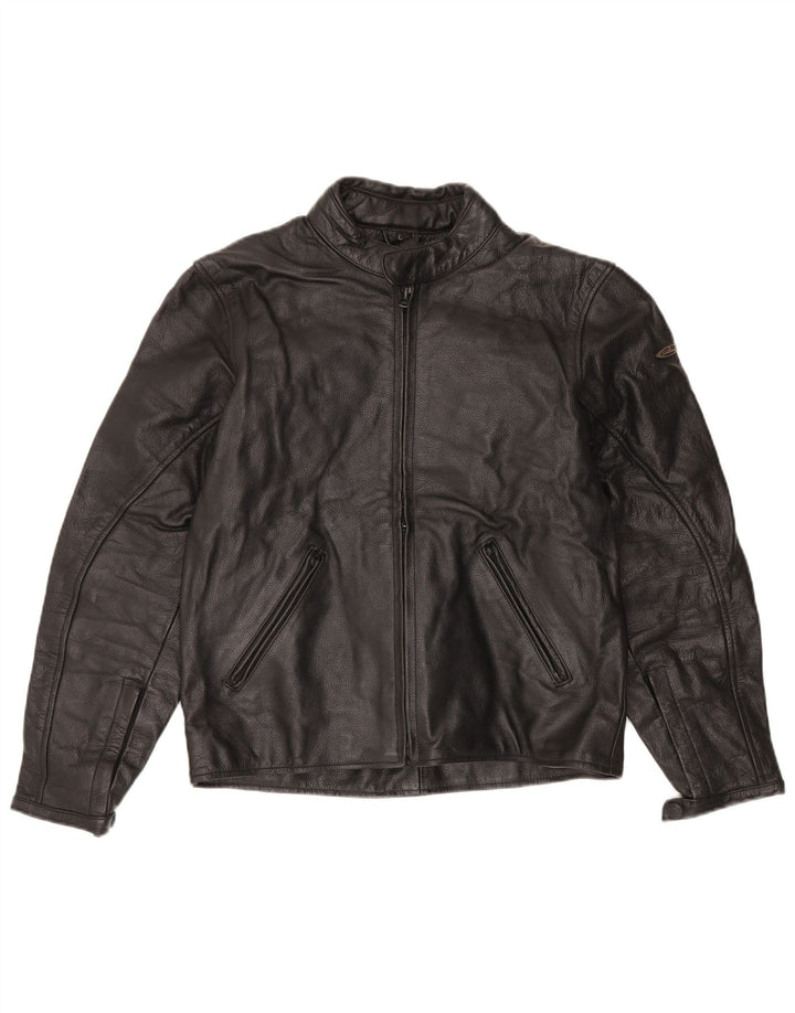 Jaqueta vintage feminina de couro Racer UK 16 grande preta