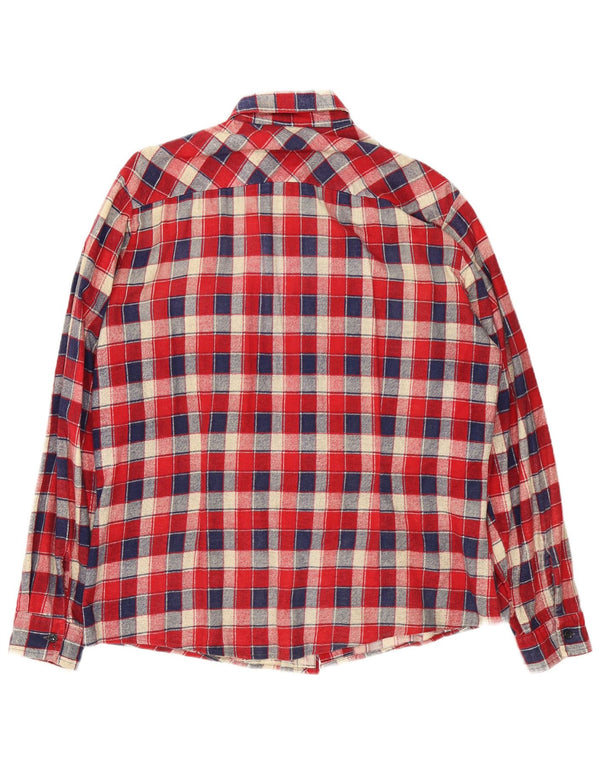 Camisa masculina de flanela vintage tamanho 42 16 1/2 grande algodão xadrez vermelho