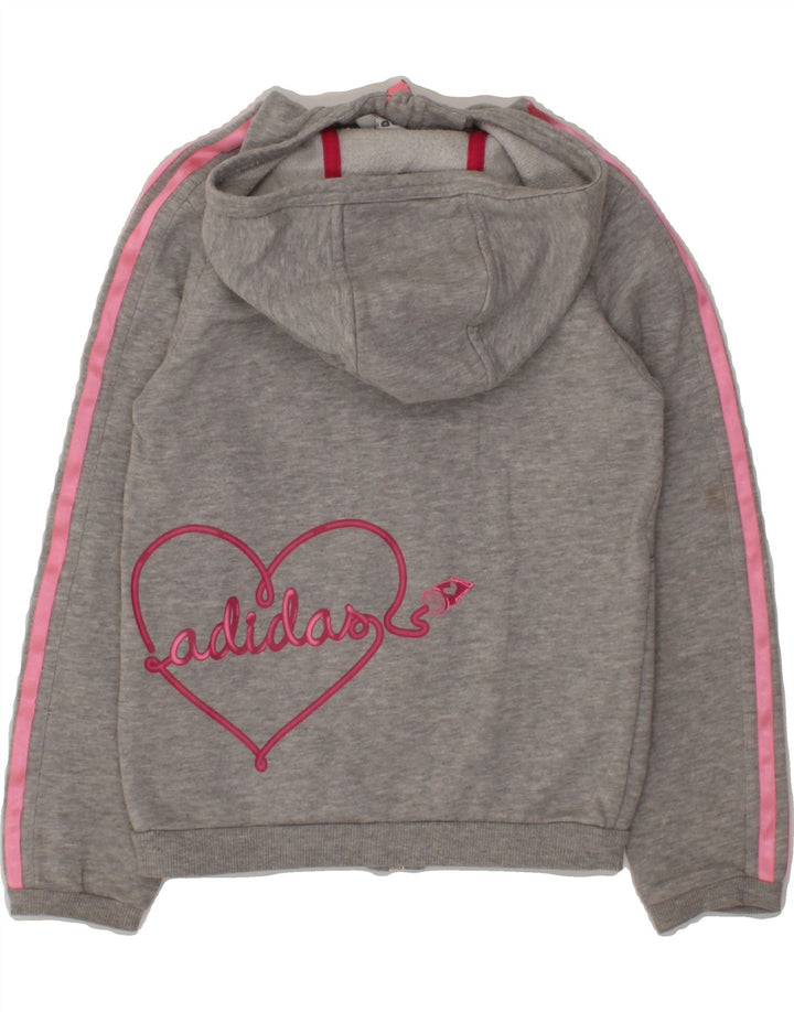 ADIDAS Girls Graphic Zip Hoodie Sweater 7-8 Years Grey Vintage Adidas and Second-Hand Adidas from Messina Hembry 