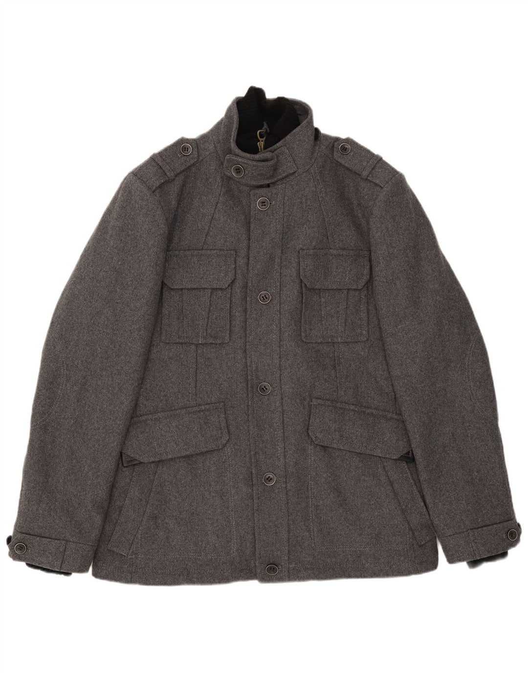 Jaqueta militar masculina Esprit UK 42 XL lã cinza