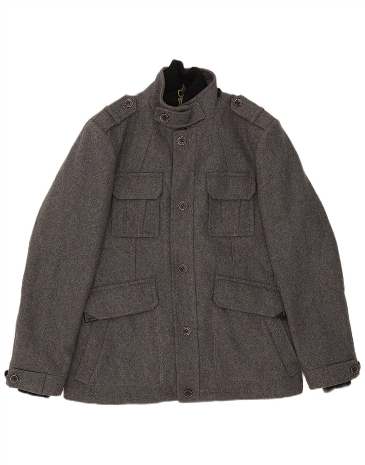 Jaqueta militar masculina Esprit UK 42 XL lã cinza