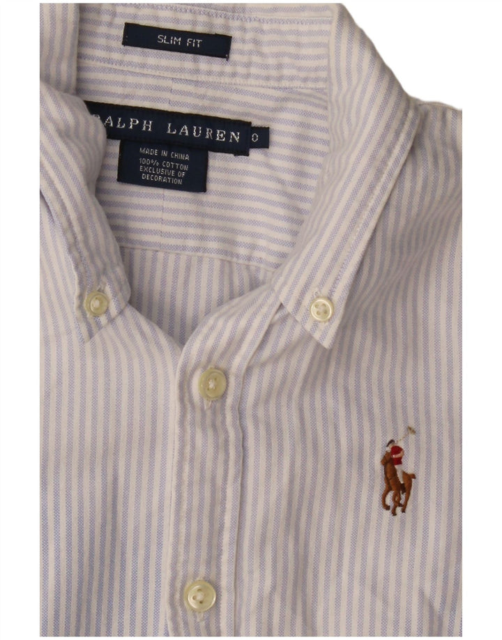 Camisa feminina slim fit RALPH LAUREN EUA 0 XS algodão listrado azul