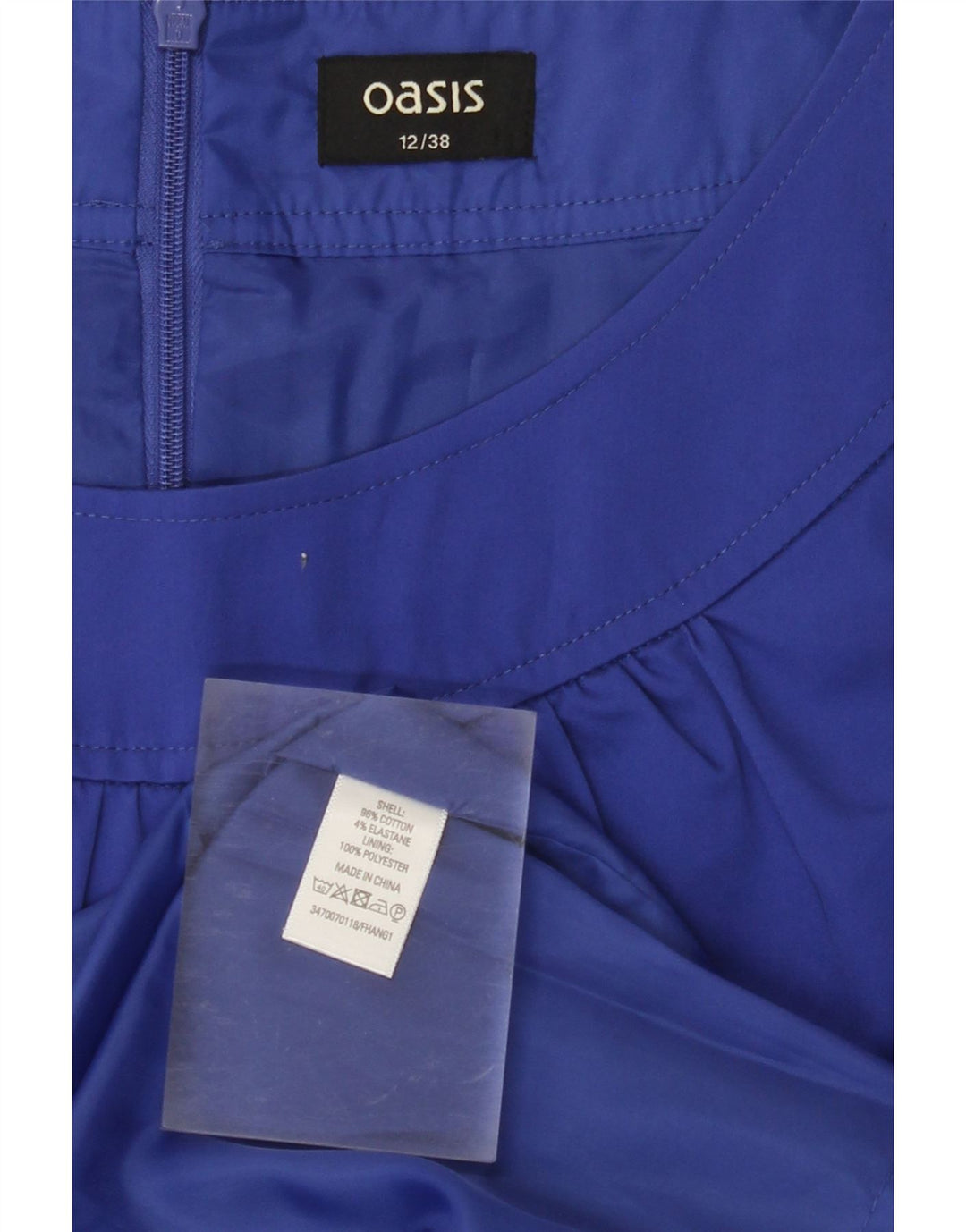 Vestido feminino OASIS com bainha UK 12 algodão azul marinho médio