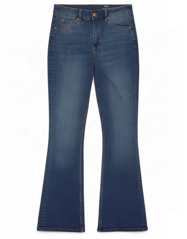 Marks & Spencer Feminino Eva Bootcut Jeans Reino Unido 12 Médio W30 L30 Azul Algodão