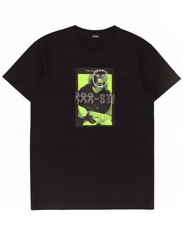 Diesel Camiseta masculina gráfica Top 2XL algodão preto