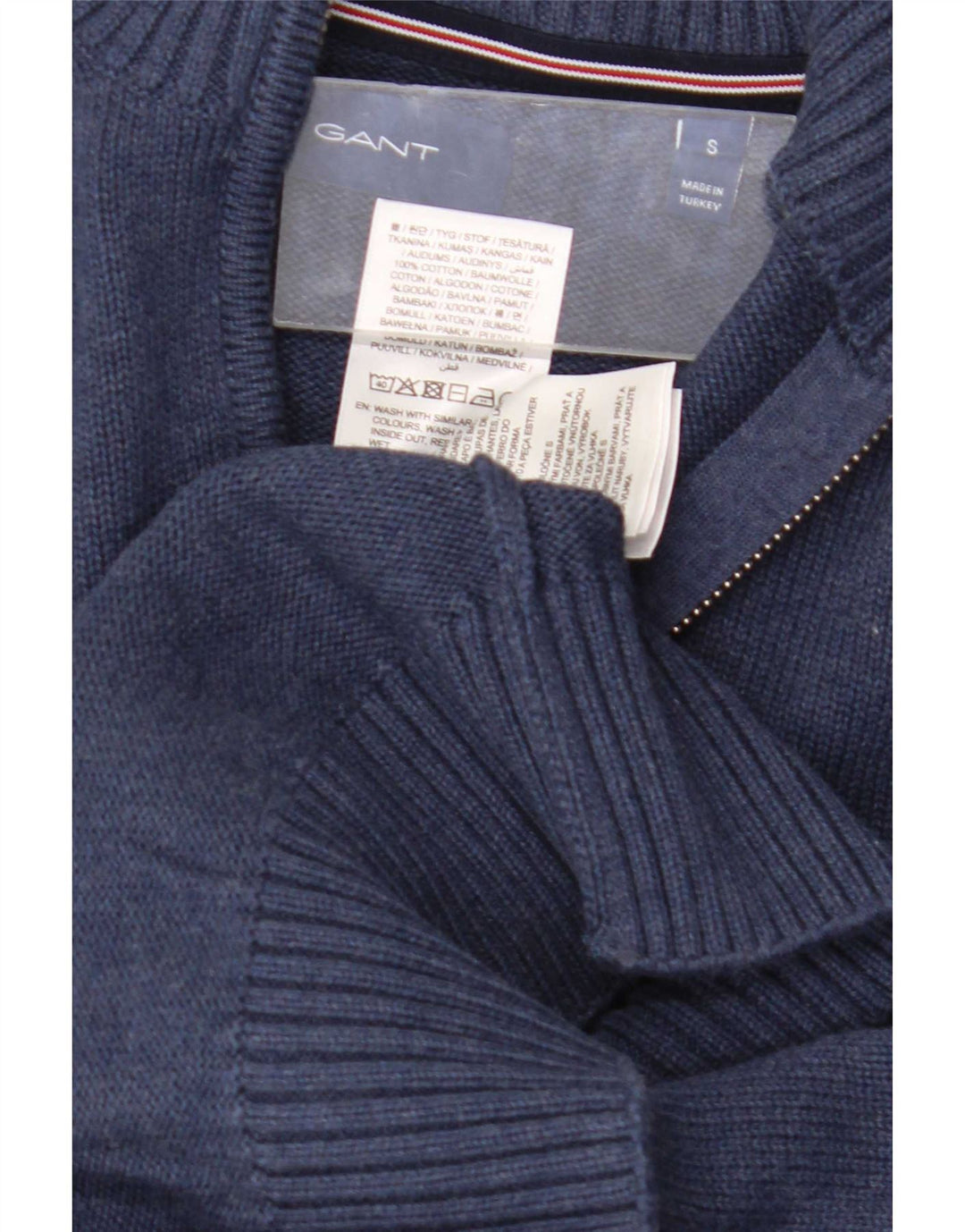 Suéter masculino Gant com zíper e gola pequena de algodão azul marinho