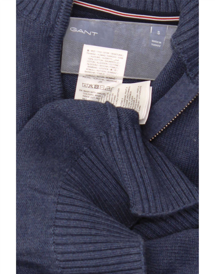 Suéter masculino Gant com zíper e gola pequena de algodão azul marinho