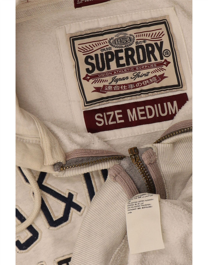 Suéter masculino Superdry com capuz e zíper gráfico médio algodão branco