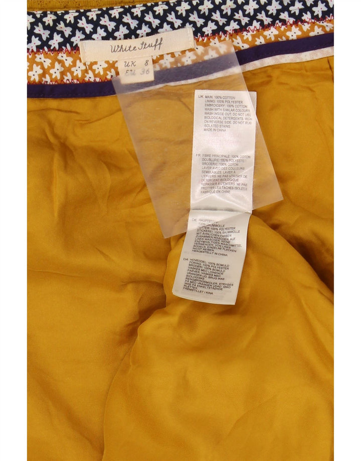 WHITE STUFF Saia reta feminina UK 8 pequena W28 algodão geométrico amarelo