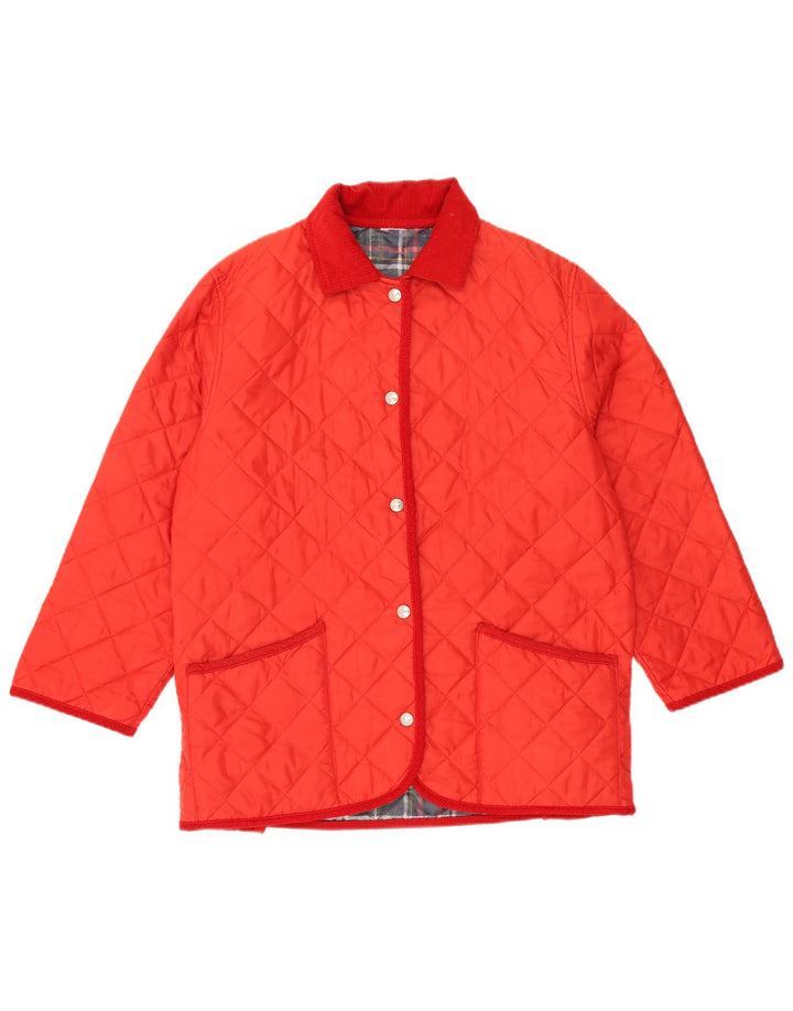 VINTAGE Womens Loose Fit Quilted Jacket UK 14 Medium Red Polyamide