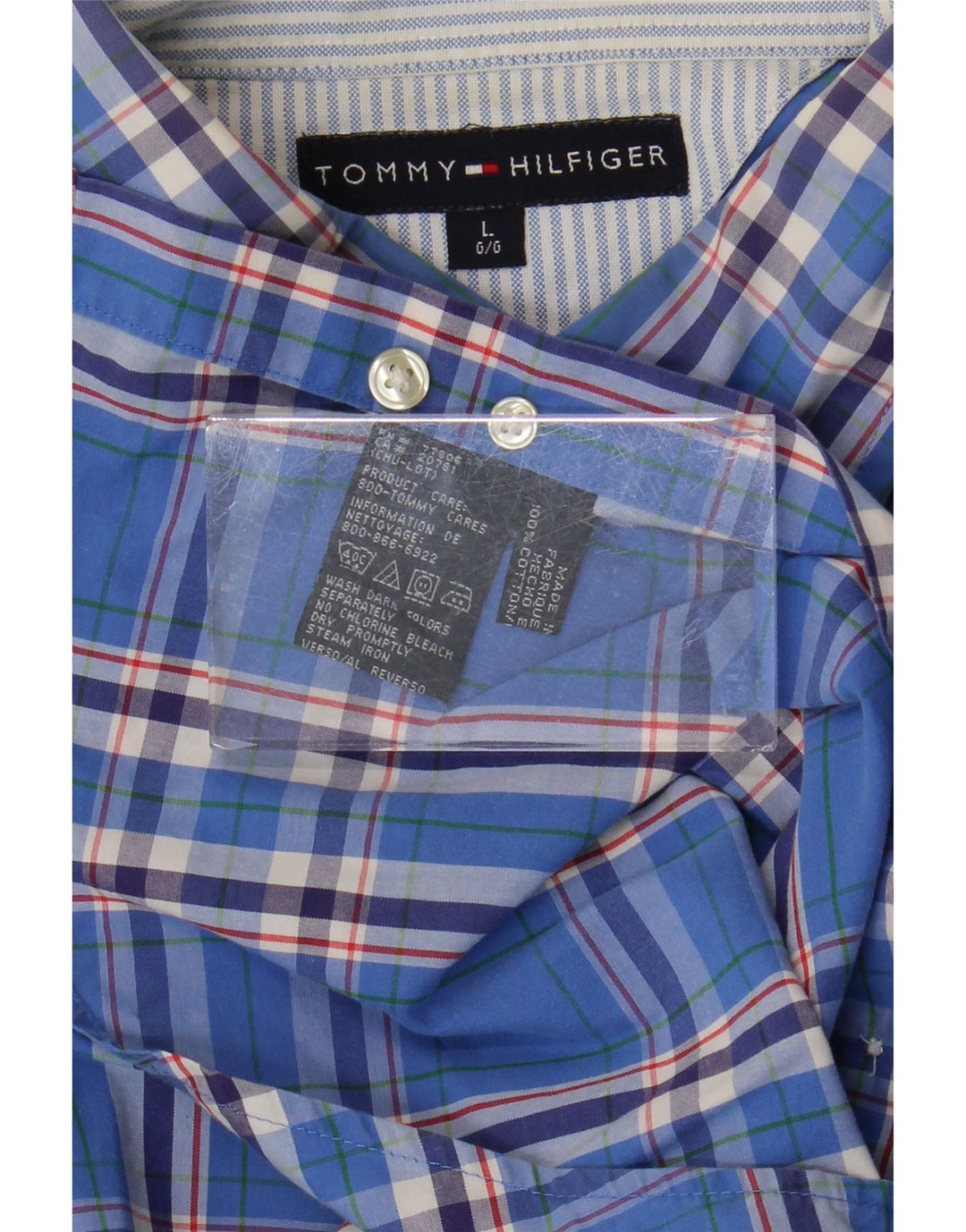 Camisa masculina TOMMY HILFIGER grande algodão xadrez azul