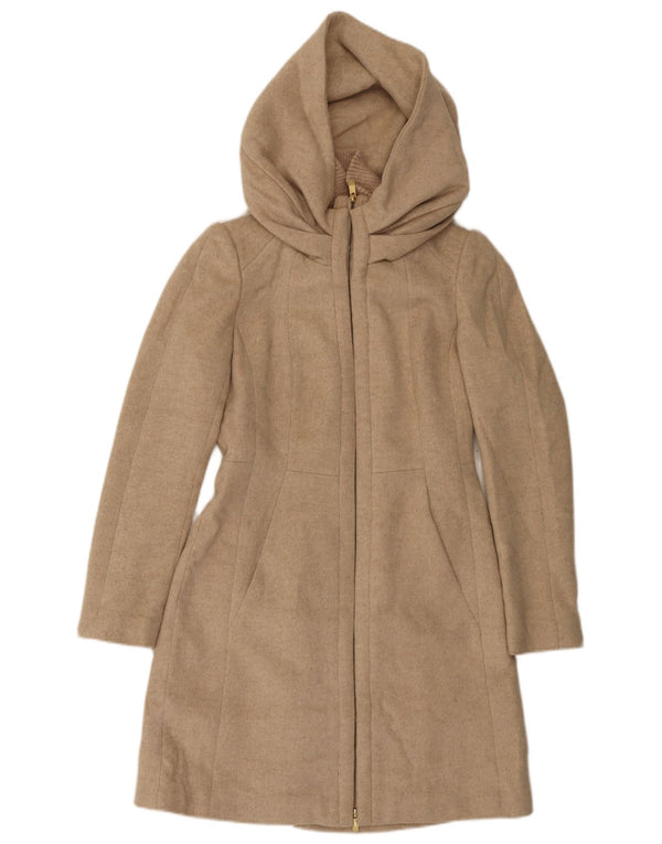 Sobretudo feminino Zara com capuz UK 12 lã bege médio