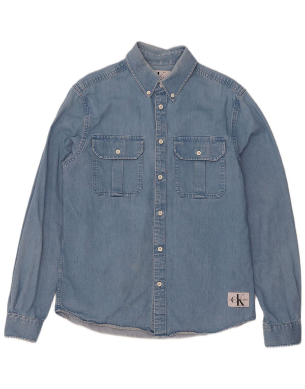 Camisa jeans masculina Calvin Klein Jeans de ajuste regular de algodão azul médio