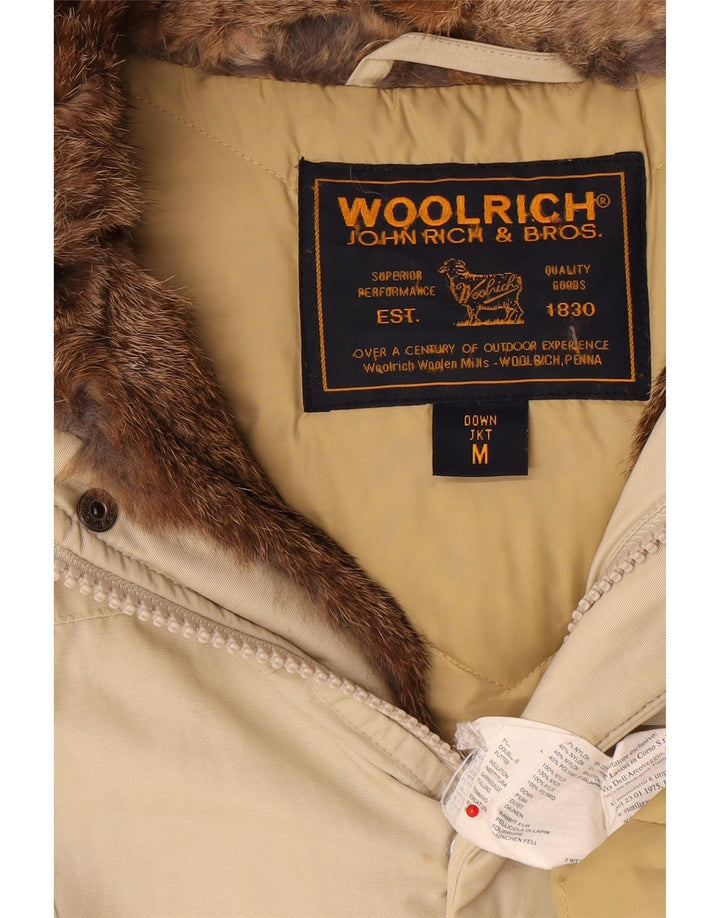 Casaco acolchoado com capuz feminino Woolrich Reino Unido 12 algodão bege médio