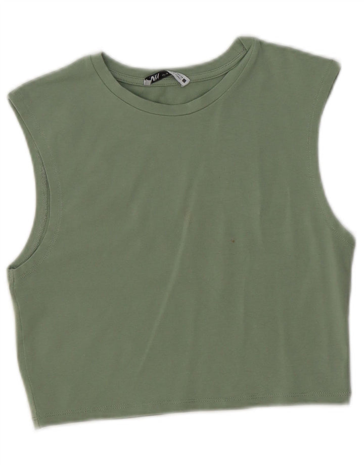 Zara Womens Crop Vest Top UK 12 Médio Verde