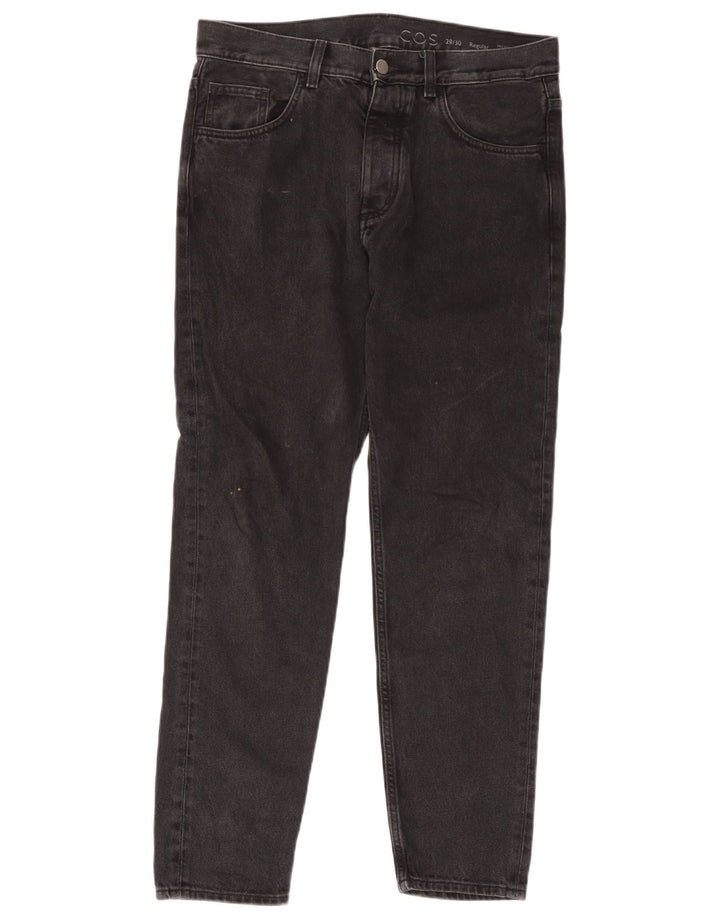 Calça jeans feminina Cos cintura média regular cônica W29 L30 algodão preto