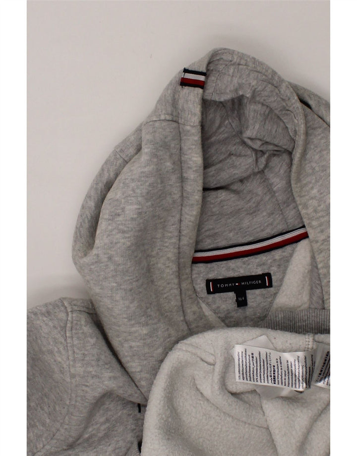 TOMMY HILFIGER Girls Graphic Hoodie Jumper 13-14 Years Grey Cotton Vintage Tommy Hilfiger and Second-Hand Tommy Hilfiger from Messina Hembry 