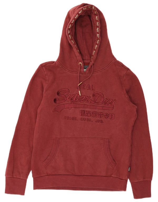 Suéter com capuz gráfico feminino Superdry UK 12 algodão médio Borgonha