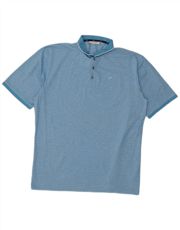 Camisa polo masculina de golfe Calvin Klein 3XL algodão listrado azul