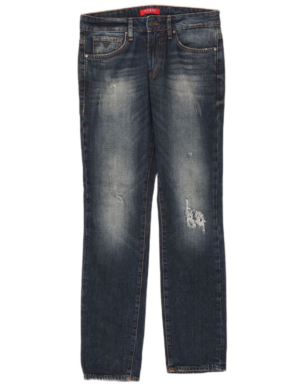Guess Jeans femininos desgastados slim W30 L32 algodão azul