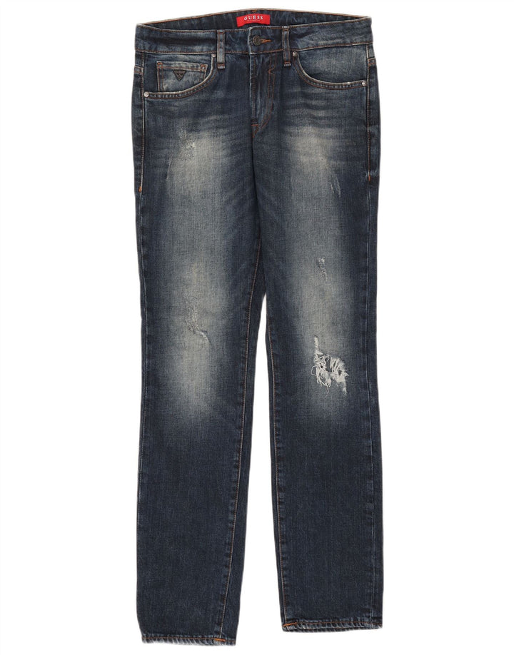 Guess Jeans femininos desgastados slim W30 L32 algodão azul