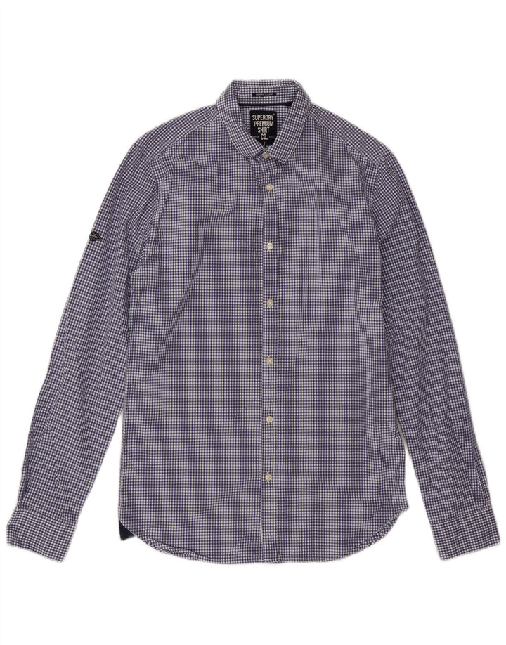 Camisa masculina Superdry Classic Fit pequena algodão guingão azul