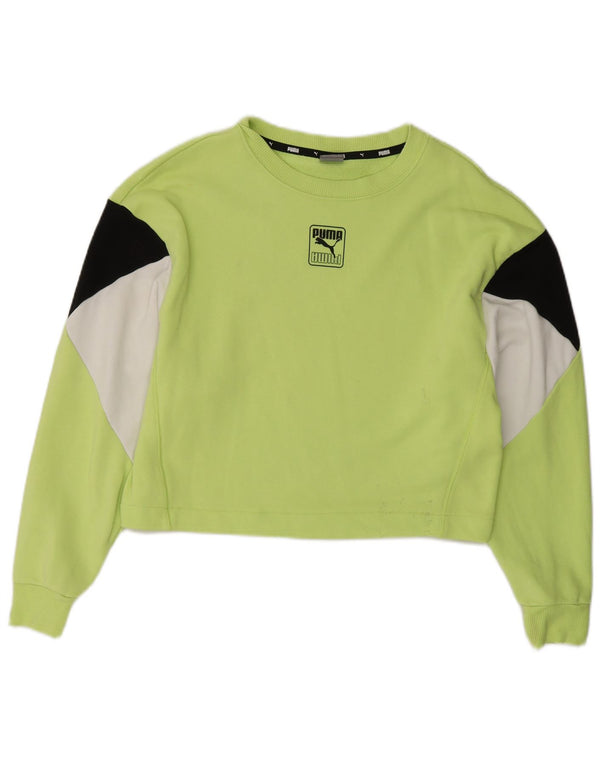 Puma feminino crop moletom jumper UK 10 pequeno verde colorblock algodão