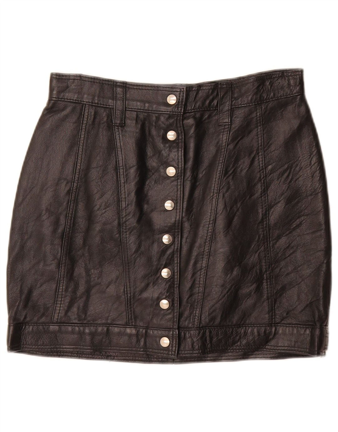 Mini saia de couro feminina vintage W26 pequena preta