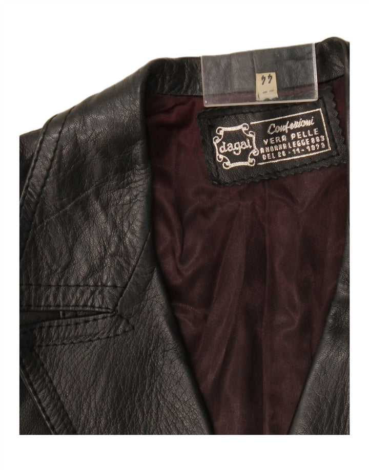 Jaqueta blazer feminina vintage de couro com 2 botões IT 44 couro preto médio