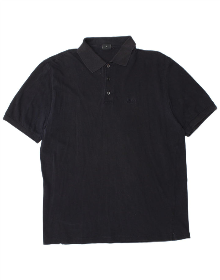 Camisa polo masculina Hugo Boss grande algodão azul marinho