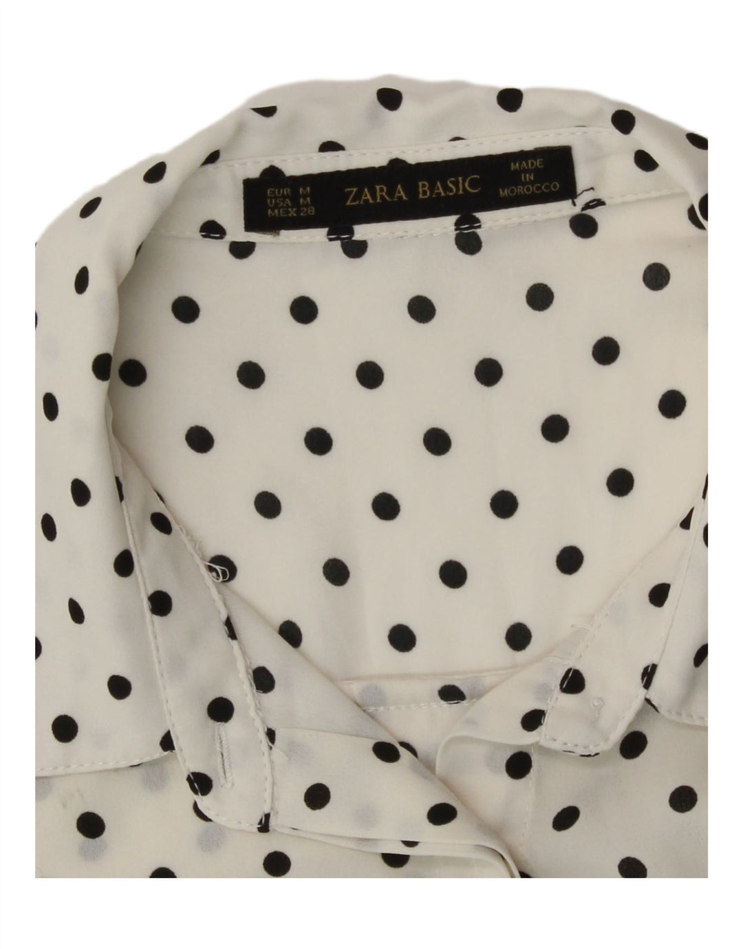 Camisa feminina transparente Zara Reino Unido 14 bolinhas brancas médias