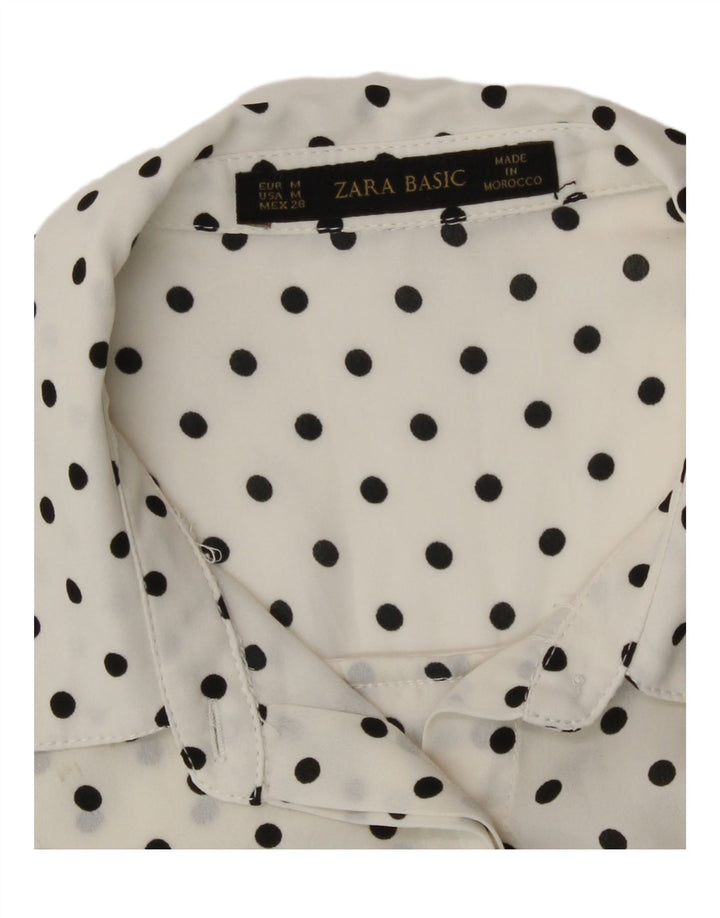 Camisa feminina transparente Zara Reino Unido 14 bolinhas brancas médias