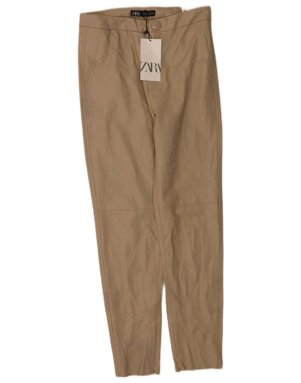Zara Leggings femininas de cintura alta de couro sintético médio W28 L27 bege