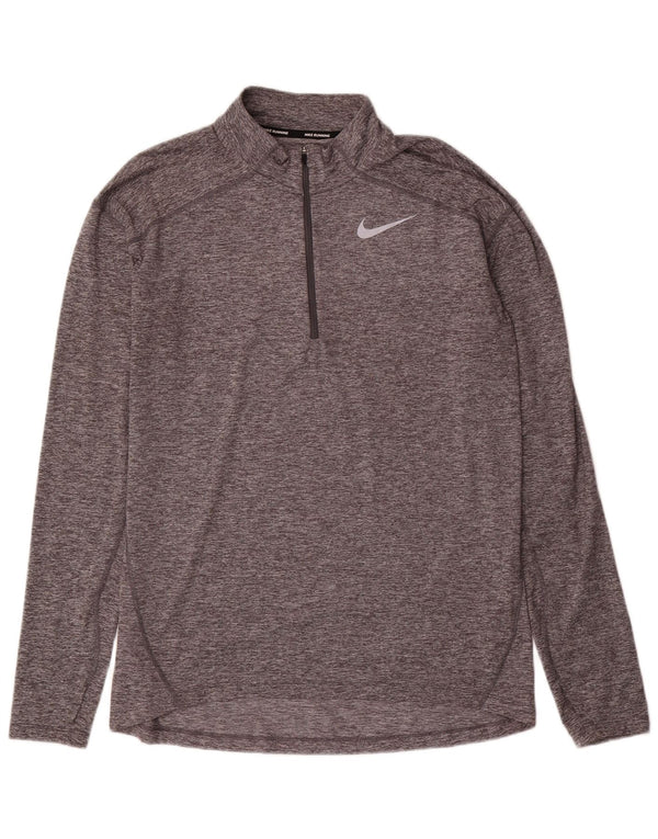 Nike Mens Dri Fit Zip Neck Pullover Treino Top Cinza Médio Poliéster