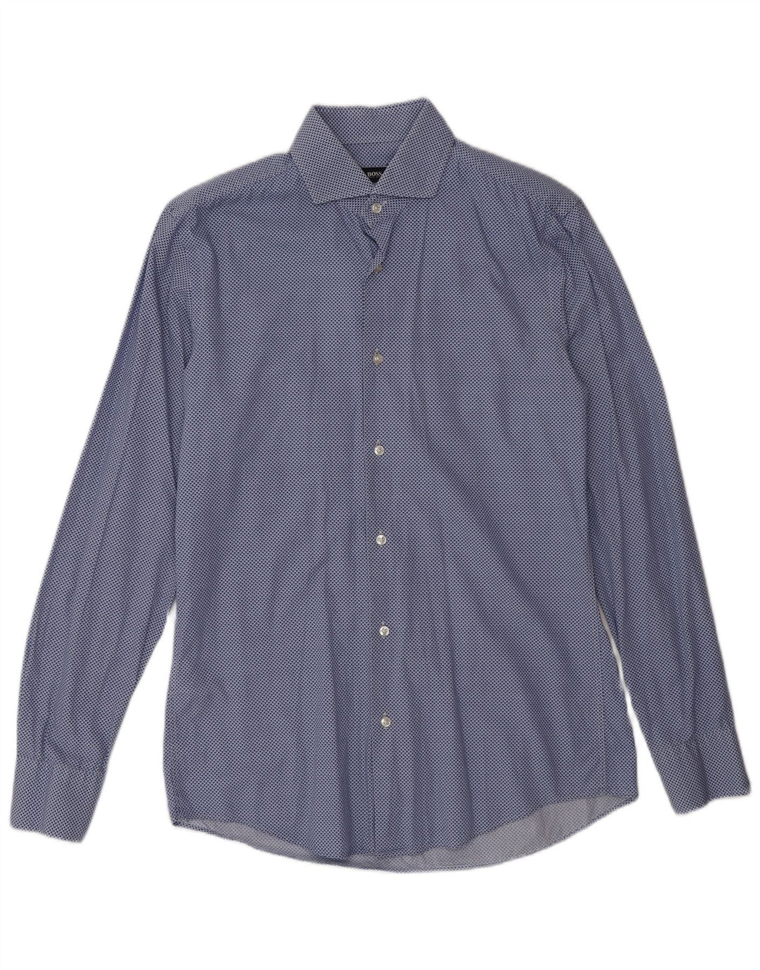 Camisa masculina Hugo Boss Slim Fit tamanho 38 15 algodão manchado azul médio