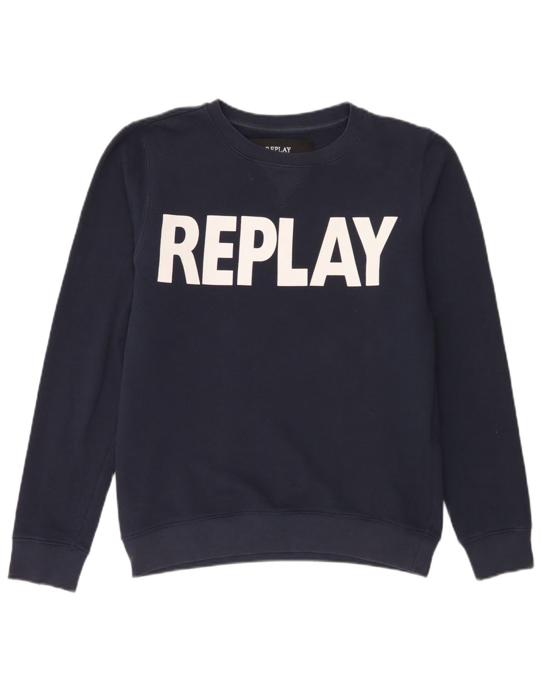 Replay moletom gráfico masculino jumper médio azul marinho algodão