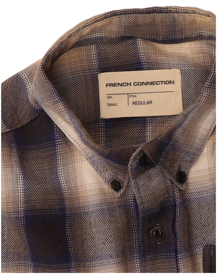 Camisa masculina de flanela de ajuste regular French Connection pequena xadrez marrom
