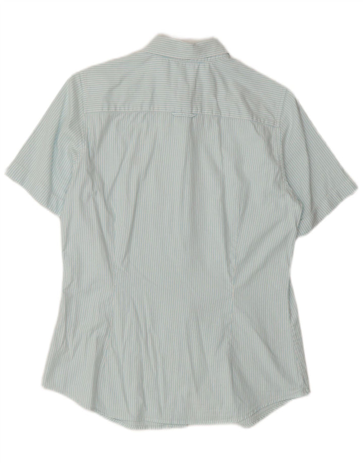 Camisa feminina de manga curta GANT Reino Unido 12 algodão listrado azul médio