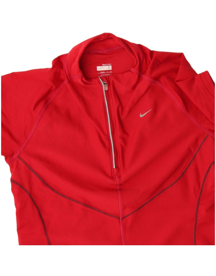 Nike Womens Fit Dry Manga Curta Pulôver Treino Top Reino Unido 4/6 Pequeno Vermelho