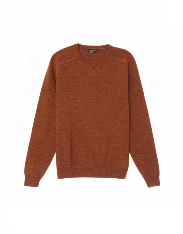 Suéter masculino Massimo Dutti com gola redonda, lã marrom médio
