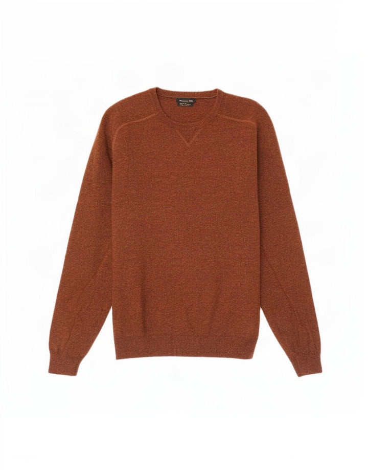 Suéter masculino Massimo Dutti com gola redonda, lã marrom médio