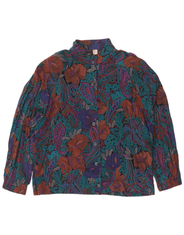 Blusa feminina vintage EU 44 XL azul paisley viscose