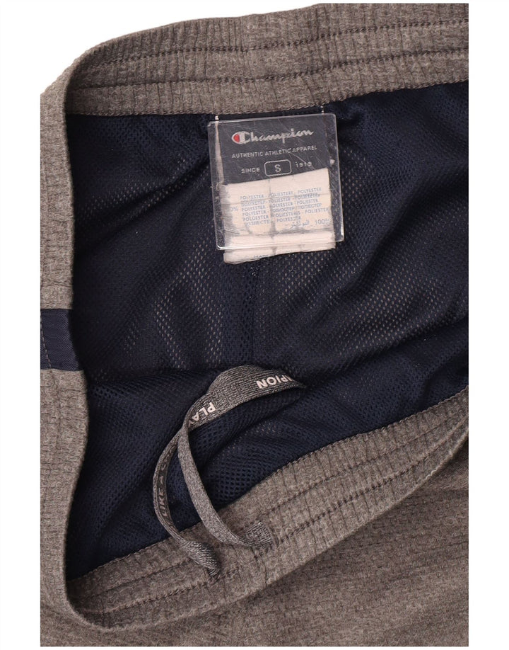 Shorts esportivos masculinos Champion pequeno cinza colorblock poliéster